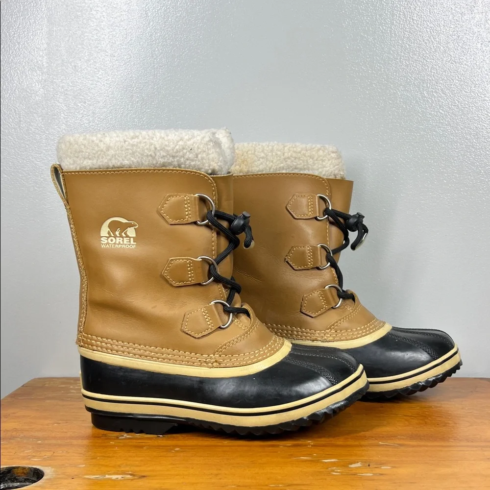 Sorel Kids Waterproof Tan and Black Winter Boots